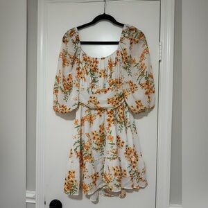 Floral white/orange dress with tie in back